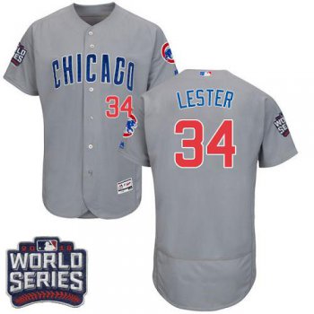 Cubs #34 Jon Lester Grey Flexbase Authentic Collection Road 2016 World Series Bound Stitched MLB Jersey