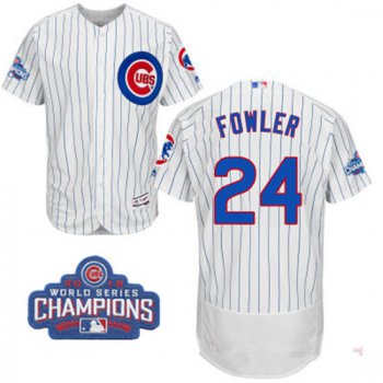 Men's Chicago Cubs #24 Dexter Fowler White Home Majestic Flex Base 2016 World Series Champions Patch Jersey