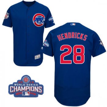 Men's Chicago Cubs #28 Kyle Hendricks Royal Blue Majestic Flex Base 2016 World Series Champions Patch Jersey