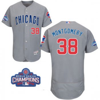 Men's Chicago Cubs #38 Mike Montgomery Gray Road Majestic Flex Base 2016 World Series Champions Patch Jersey