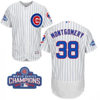 Men's Chicago Cubs #38 Mike Montgomery White Home Majestic Flex Base 2016 World Series Champions Patch Jersey