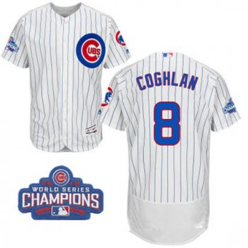 Men's Chicago Cubs #8 Chris Coghlan White Home Majestic Flex Base 2016 World Series Champions Patch Jersey