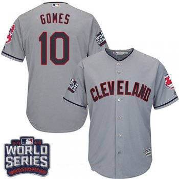 Men's Cleveland Indians #10 Yan Gomes Gray Road 2016 World Series Patch Stitched MLB Majestic Cool Base Jersey