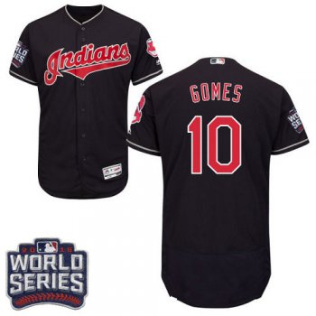 Men's Cleveland Indians #10 Yan Gomes Navy Blue 2016 World Series Patch Stitched MLB Majestic Flex Base Jersey