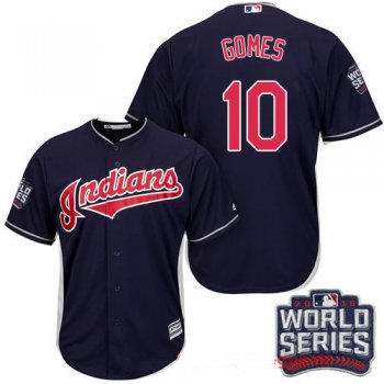 Men's Cleveland Indians #10 Yan Gomes Navy Blue Alternate 2016 World Series Patch Stitched MLB Majestic Cool Base Jersey