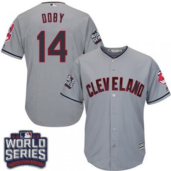 Men's Cleveland Indians #14 Larry Doby Gray Road 2016 World Series Patch Stitched MLB Majestic Cool Base Jersey