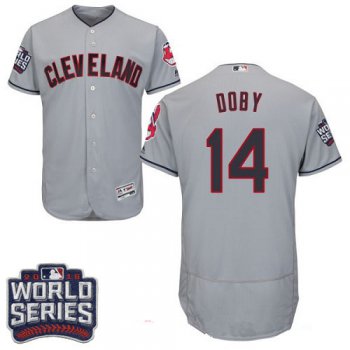 Men's Cleveland Indians #14 Larry Doby Gray Road 2016 World Series Patch Stitched MLB Majestic Flex Base Jersey