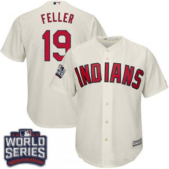 Men's Cleveland Indians #19 Bob Feller Cream Alternate 2016 World Series Patch Stitched MLB Majestic Cool Base Jersey