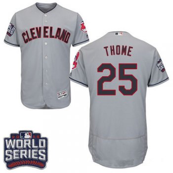 Men's Cleveland Indians #25 Jim Thome Gray Road 2016 World Series Patch Stitched MLB Majestic Flex Base Jersey