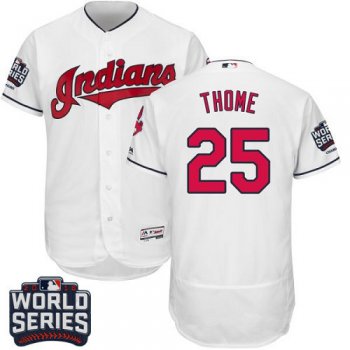 Men's Cleveland Indians #25 Jim Thome White Home 2016 World Series Patch Stitched MLB Majestic Flex Base Jersey