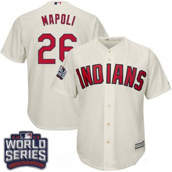 Men's Cleveland Indians #26 Mike Napoli Cream Alternate 2016 World Series Patch Stitched MLB Majestic Cool Base Jersey