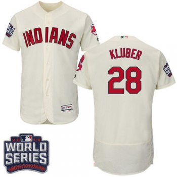 Men's Cleveland Indians #28 Corey Kluber Cream 2016 World Series Patch Stitched MLB Majestic Flex Base Jersey
