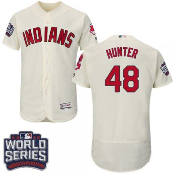 Men's Cleveland Indians #48 Tommy Hunter Cream 2016 World Series Patch Stitched MLB Majestic Flex Base Jersey_