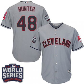 Men's Cleveland Indians #48 Tommy Hunter Gray Road 2016 World Series Patch Stitched MLB Majestic Cool Base Jersey