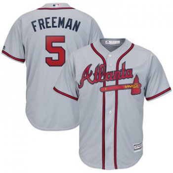 Men's Atlanta Braves 5 Freddie Freeman Gray Cool Base Jersey