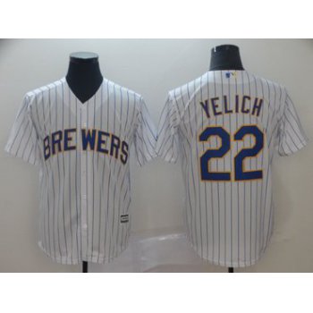 Men's Milwaukee Brewers 22 Christian Yelich White Cool Base Jersey