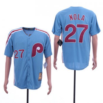 Men's Philadelphia Phillies 27 Aaron Nola Blue Cooperstown Collection Jersey