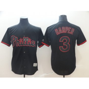 Men's Philadelphia Phillies 3 Bryce Harper Black Shadow Legend Cool Base Jersey