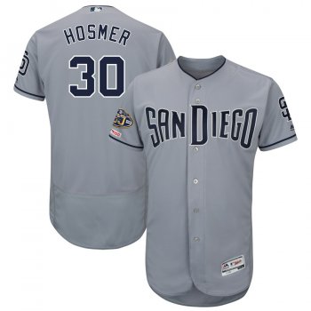 Men's San Diego Padres 30 Eric Hosmer Gray 50th Anniversary and 150th Patch FlexBase Jersey