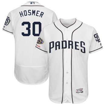 Men's San Diego Padres 30 Eric Hosmer White 50th Anniversary and 150th Patch FlexBase Jersey