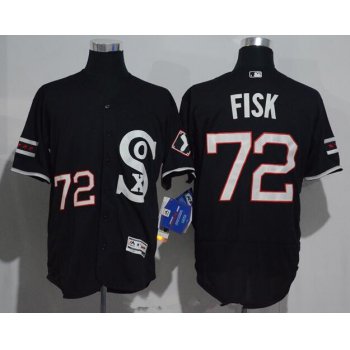 Men's Chicago White Sox #72 Carlton Fisk Black Retro Stitched MLB 2016 Majestic Flex Base Jersey
