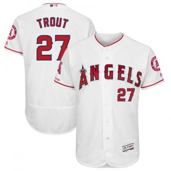 Men's LA Angels of Anaheim 27 Mike Trout White 150th Patch Flexbase Jersey