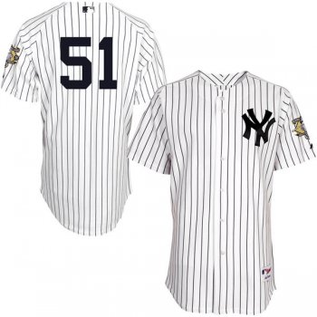 Men's New York Yankees #51 Bernie Williams Retired White Stitched MLB Majestic Cool Base Jersey with Commemorative Patch