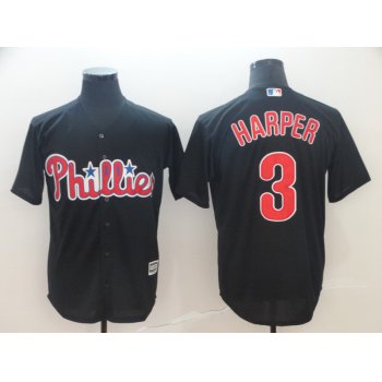 Men's Philadelphia Phillies #3 Bryce Harper Black Cool Base Jersey