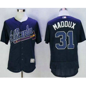 Men's Atlanta Braves #31 Greg Maddux Retired Navy Blue Road Stitched MLB 2016 Majestic Flex Base Jersey