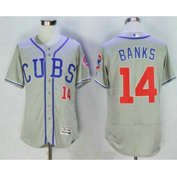 Men's Chicago Cubs #14 Ernie Banks Retired Gray CUBS Stitched MLB 2016 Majestic Flex Base Jersey