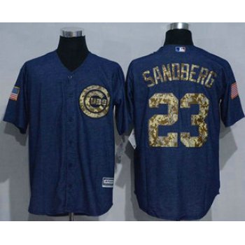 Men's Chicago Cubs #23 Ryne Sandberg Denim Blue Salute to Service Stitched MLB Jersey