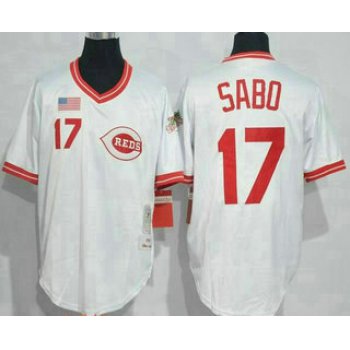 Men's Cincinnati Reds #17 Chris Sabo White Pullover Throwback Jersey By Mitchell & Ness