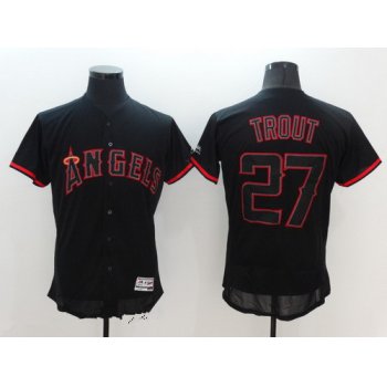 Men's Los Angeles Angels of Anaheim #27 Mike Trout Lights Out Black Fashion 2016 Flex Base Majestic Stitched MLB Jersey