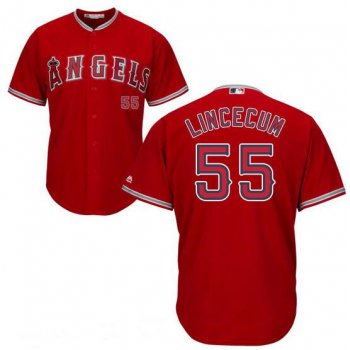 Men's Los Angeles Angels of Anaheim #55 Tim Lincecum Red MLB Cool Base Stitched Jersey
