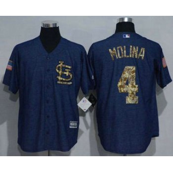Men's St. Louis Cardinals #4 Yadier Molina Denim Blue Salute to Service Stitched MLB Jersey