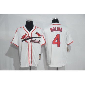 Men's St. Louis Cardinals #4 Yadier Molina White Home Stitched MLB Majestic Cool Base Cooperstown Collection Player Jersey