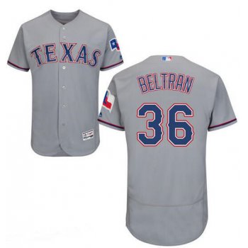 Men's Texas Rangers #36 Carlos Beltran Gray Road 2016 Flex Base Majestic Stitched MLB Jersey