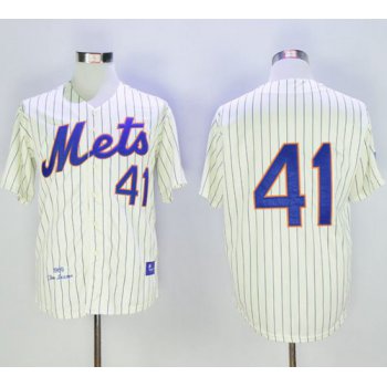 Mitchell And Ness 1969 Mets #41 Tom Seaver Cream(Blue Strip) Throwback Stitched MLB Jersey