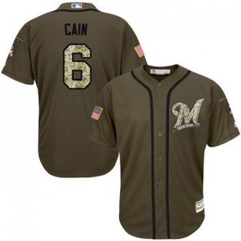 Men's Milwaukee Brewers #6 Lorenzo Cain Green Salute to Service Stitched MLB Jersey