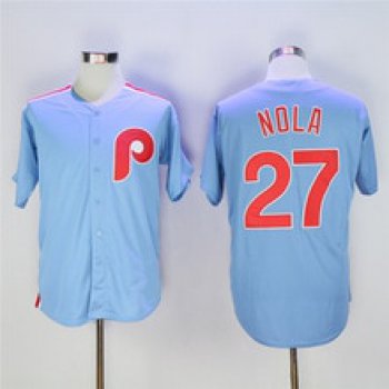 Men's Philadelphia Phillies #27 Aaron Nola Light Blue Majestic Cool Base Cooperstown Collection Jersey