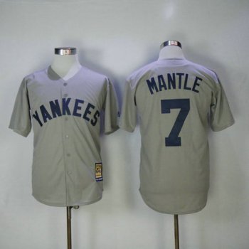 New York Yankees 7 Mickey Mantle Majestic Gray Road Cool Base Cooperstown Collection Player Jersey