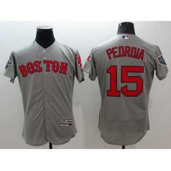 Red Sox #15 Dustin Pedroia Grey Flexbase Authentic Collection 2018 World Series Stitched MLB Jersey