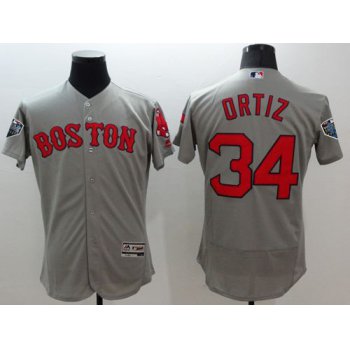 Red Sox #34 David Ortiz Grey Flexbase Authentic Collection 2018 World Series Stitched MLB Jersey