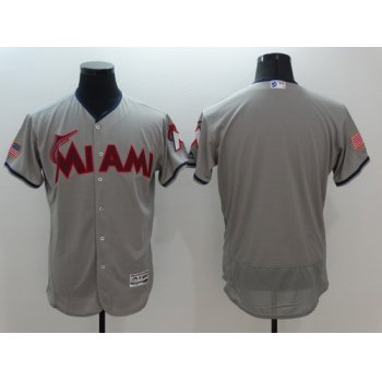 Men's Miami Marlins Blank Gray Fashion Stars & Stripes 2016 Flexbase MLB Independence Day Jersey