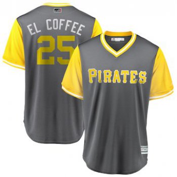 Men's Pittsburgh Pirates 25 Gregory Polanco El Coffee Majestic Gray 2018 Players' Weekend Cool Base Jersey