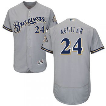 Milwaukee Brewers 24 Jesus Aguilar Grey Flexbase Authentic Collection Stitched Baseball Jersey