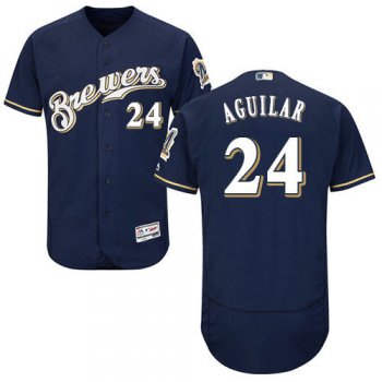Milwaukee Brewers 24 Jesus Aguilar Navy Blue Flexbase Authentic Collection Stitched Baseball Jersey