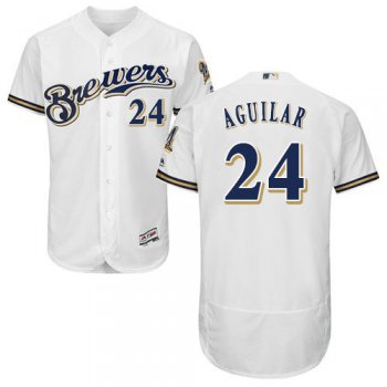 Milwaukee Brewers 24 Jesus Aguilar White Flexbase Authentic Collection Stitched Baseball Jersey