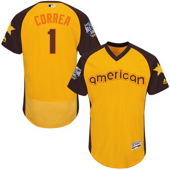 Carlos Correa Gold 2016 All-Star Jersey - Men's American League Houston Astros #1 Flex Base Majestic MLB Collection Jersey