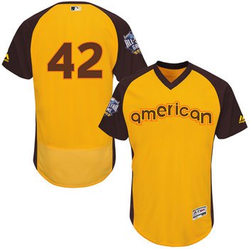 Jackie Robinson Gold 2016 All-Star Jersey - Men's American League Los Angeles Dodgers #42 Flex Base Majestic MLB Collection Jersey